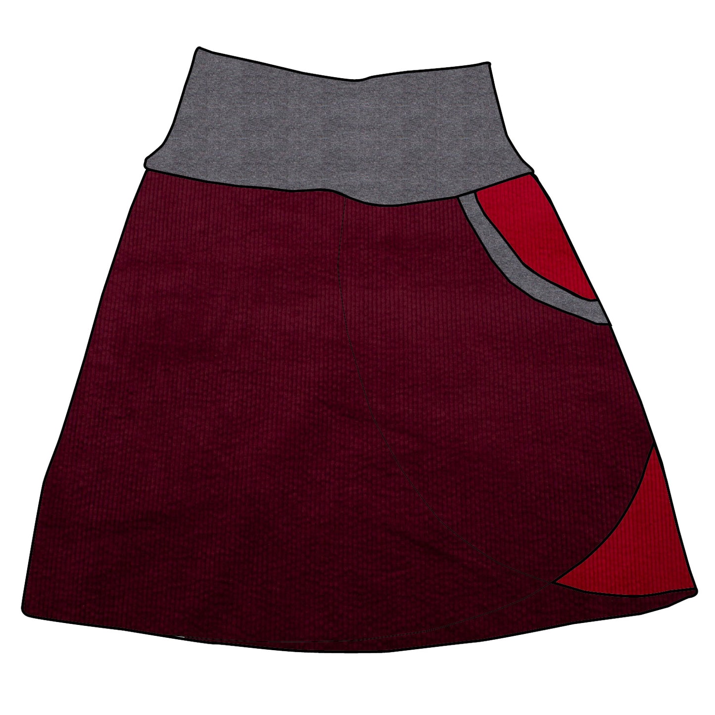 Damen Cordrock / falscher Wickelrock Cord Beere / Rot