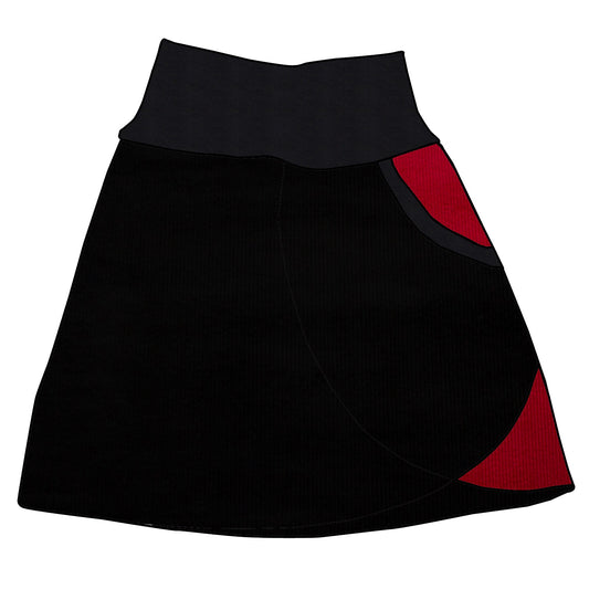 Damen Cordrock / falscher Wickelrock Cord Schwarz / Rot