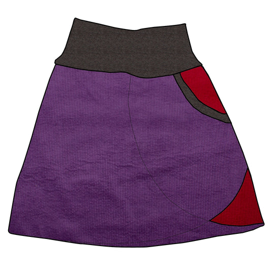 Damen Cordrock / falscher Wickelrock Cord Lila / Rot