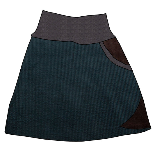 Damen Cordrock / falscher Wickelrock Cord Dunkelpetrol / Schokobraun