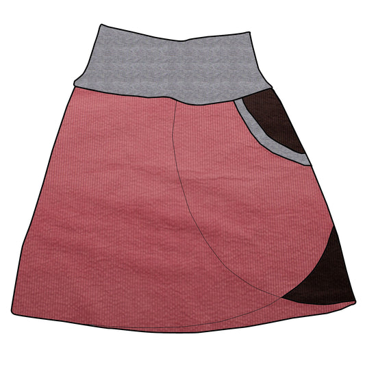Damen Cordrock / falscher Wickelrock Cord Rosa / Schokobraun