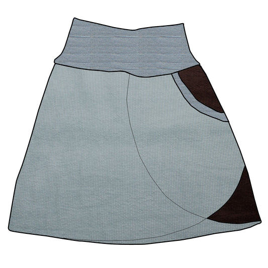 Damen Cordrock / falscher Wickelrock Cord Eisblau / Schokobraun