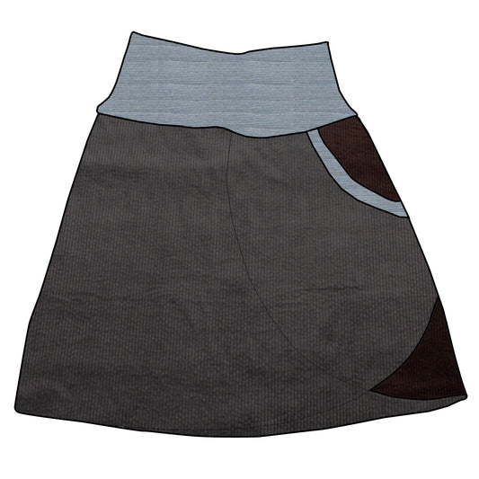 Damen Cordrock / falscher Wickelrock Cord Dunkelgrau / Schokobraun