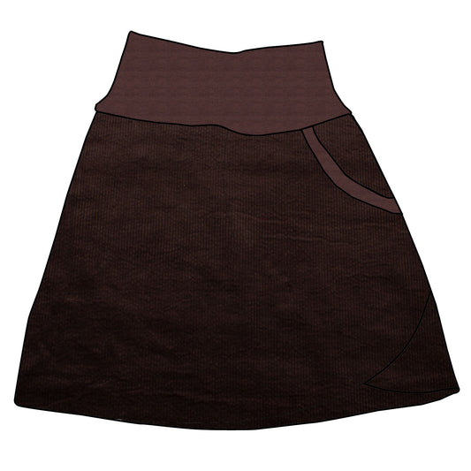 Damen Cordrock / falscher Wickelrock Cord Schokobraun / Schokobraun