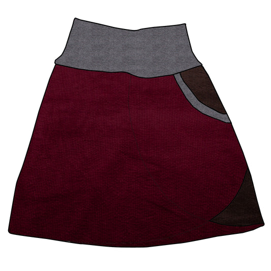 Damen Cordrock / falscher Wickelrock Cord Beere / Schokobraun
