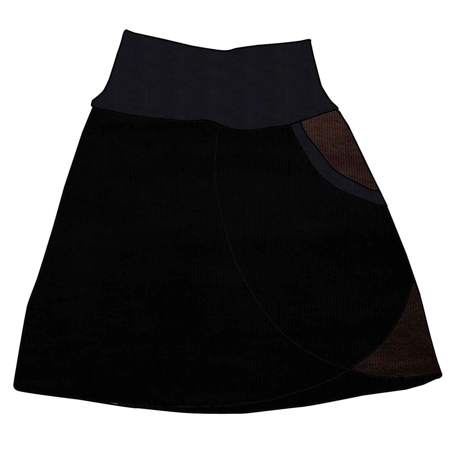 Damen Cordrock / falscher Wickelrock Cord Schwarz / Schokobraun