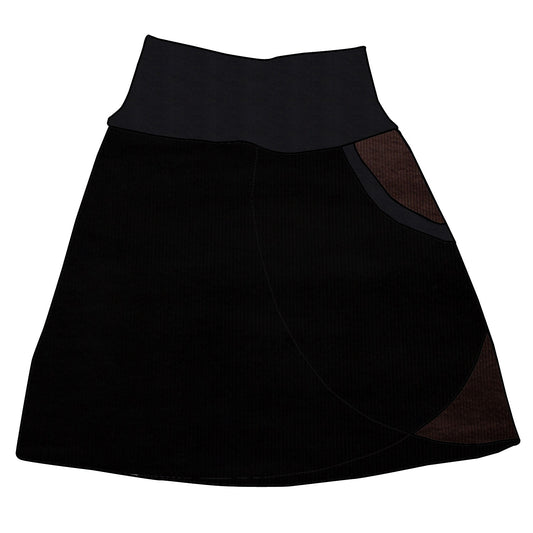 Damen Cordrock / falscher Wickelrock Cord Schwarz / Schokobraun
