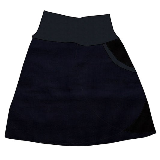 Damen Cordrock / falscher Wickelrock Cord Dunkelblau / Schwarz