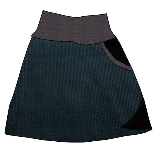 Damen Cordrock / falscher Wickelrock Cord Dunkelpetrol / Schwarz