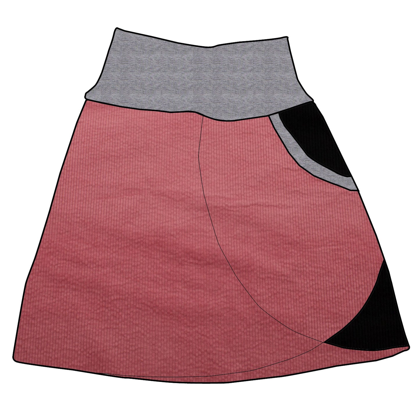 Damen Cordrock / falscher Wickelrock Cord Rosa / Schwarz