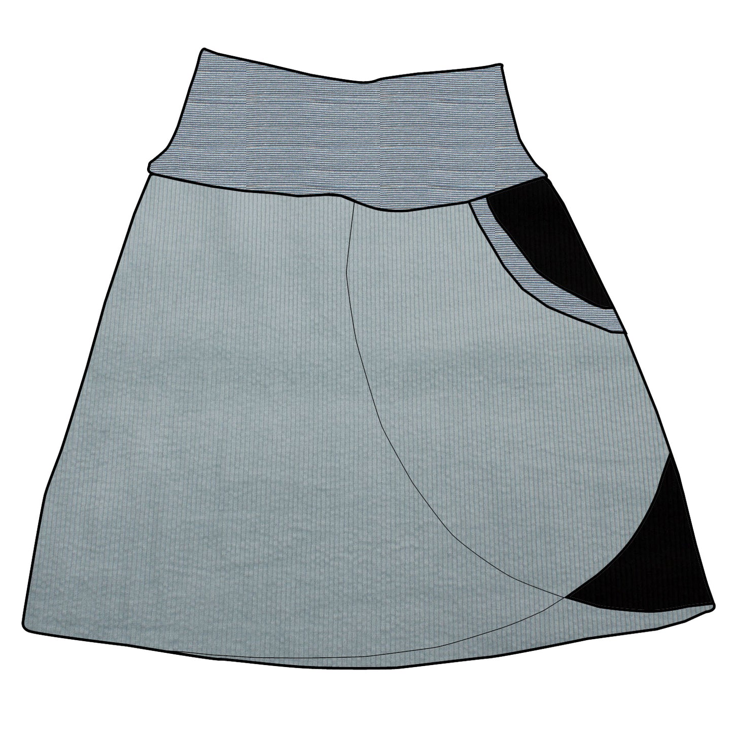 Damen Cordrock / falscher Wickelrock Cord Eisblau / Schwarz