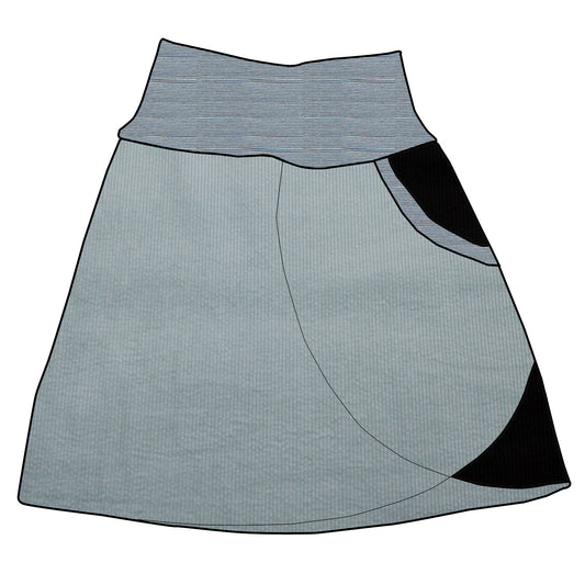 Damen Cordrock / falscher Wickelrock Cord Eisblau / Schwarz