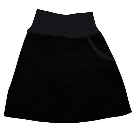 Damen Cordrock / falscher Wickelrock Cord Schwarz / Schwarz