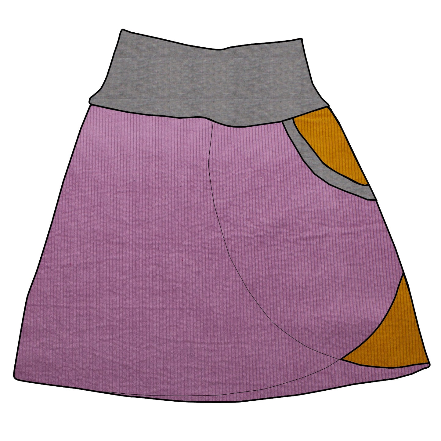 Damen Cordrock / falscher Wickelrock Cord Lila / Senf
