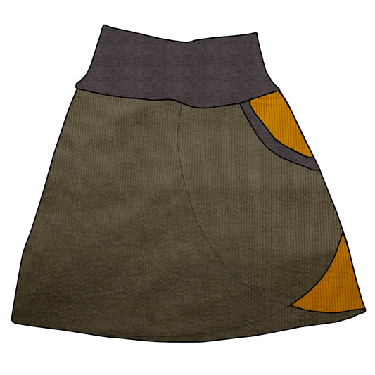 Damen Cordrock / falscher Wickelrock Cord Khaki / Senf