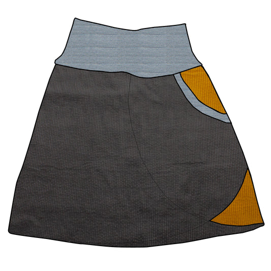 Damen Cordrock / falscher Wickelrock Cord Dunkelgrau / Senf