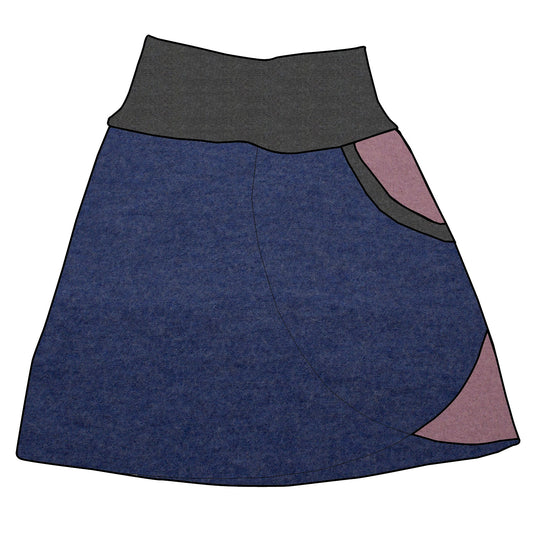 Damen Walkrock / falscher Wickelrock Walk Blau meliert / Altrosa