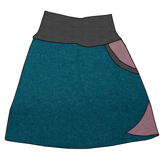 Damen Walkrock / falscher Wickelrock Walk Petrol meliert / Altrosa