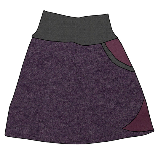 Damen Walkrock / falscher Wickelrock Walk Lila meliert / Beere