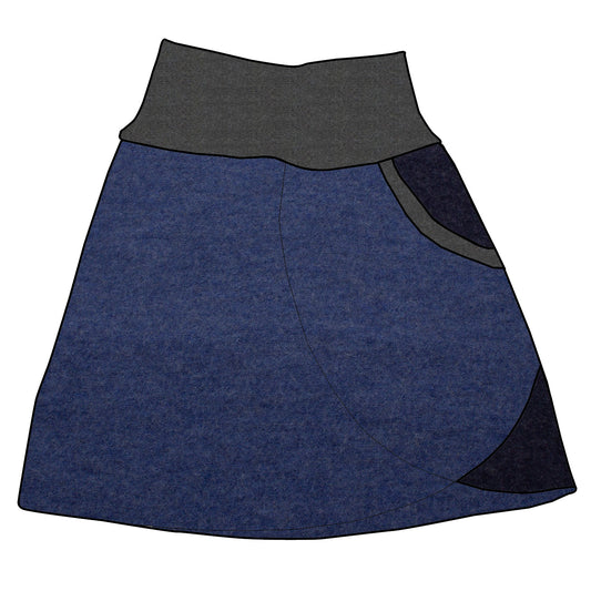 Damen Walkrock / falscher Wickelrock Walk Blau meliert / Dunkelblau meliert