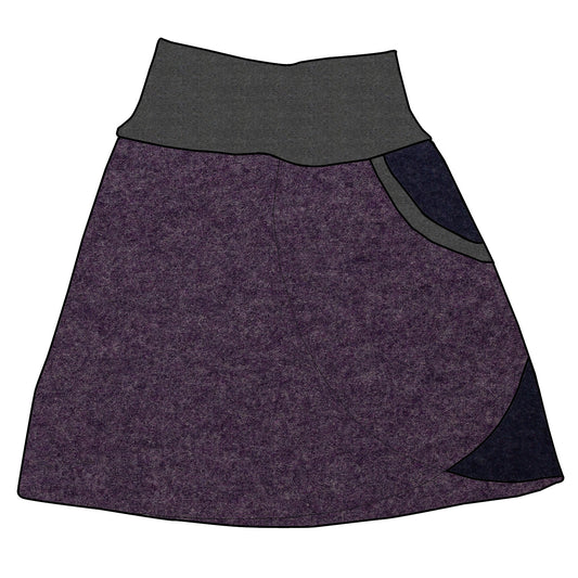 Damen Walkrock / falscher Wickelrock Walk Lila meliert / Dunkelblau meliert