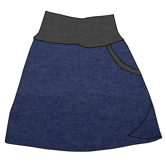 Damen Walkrock / falscher Wickelrock Walk Blau meliert / Hellblau meliert