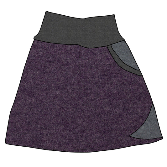 Damen Walkrock / falscher Wickelrock Walk Lila meliert / Hellgrau meliert