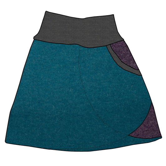Damen Walkrock / falscher Wickelrock Walk Petrol meliert / Lila meliert