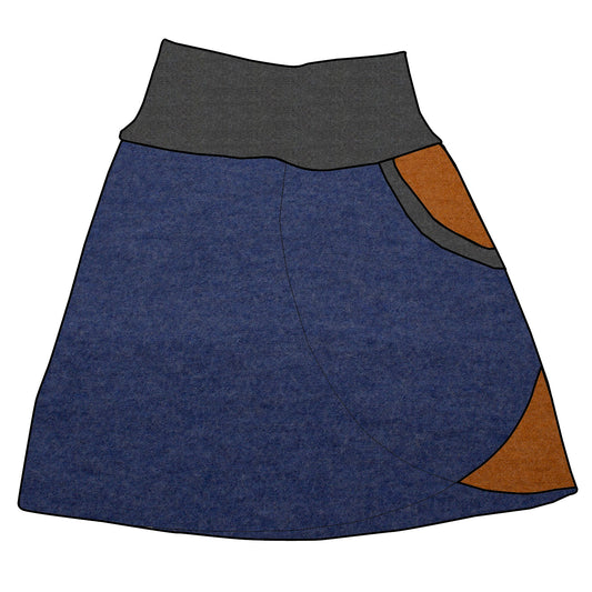 Damen Walkrock / falscher Wickelrock Walk Blau meliert / Ocker