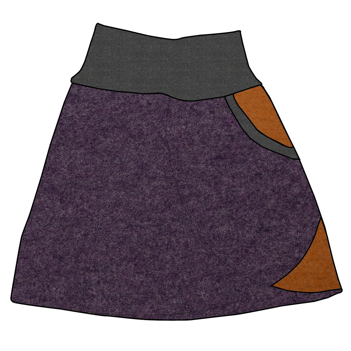 Damen Walkrock / falscher Wickelrock Walk Lila meliert / Ocker