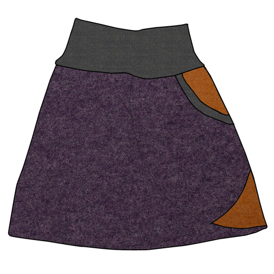 Damen Walkrock / falscher Wickelrock Walk Lila meliert / Ocker
