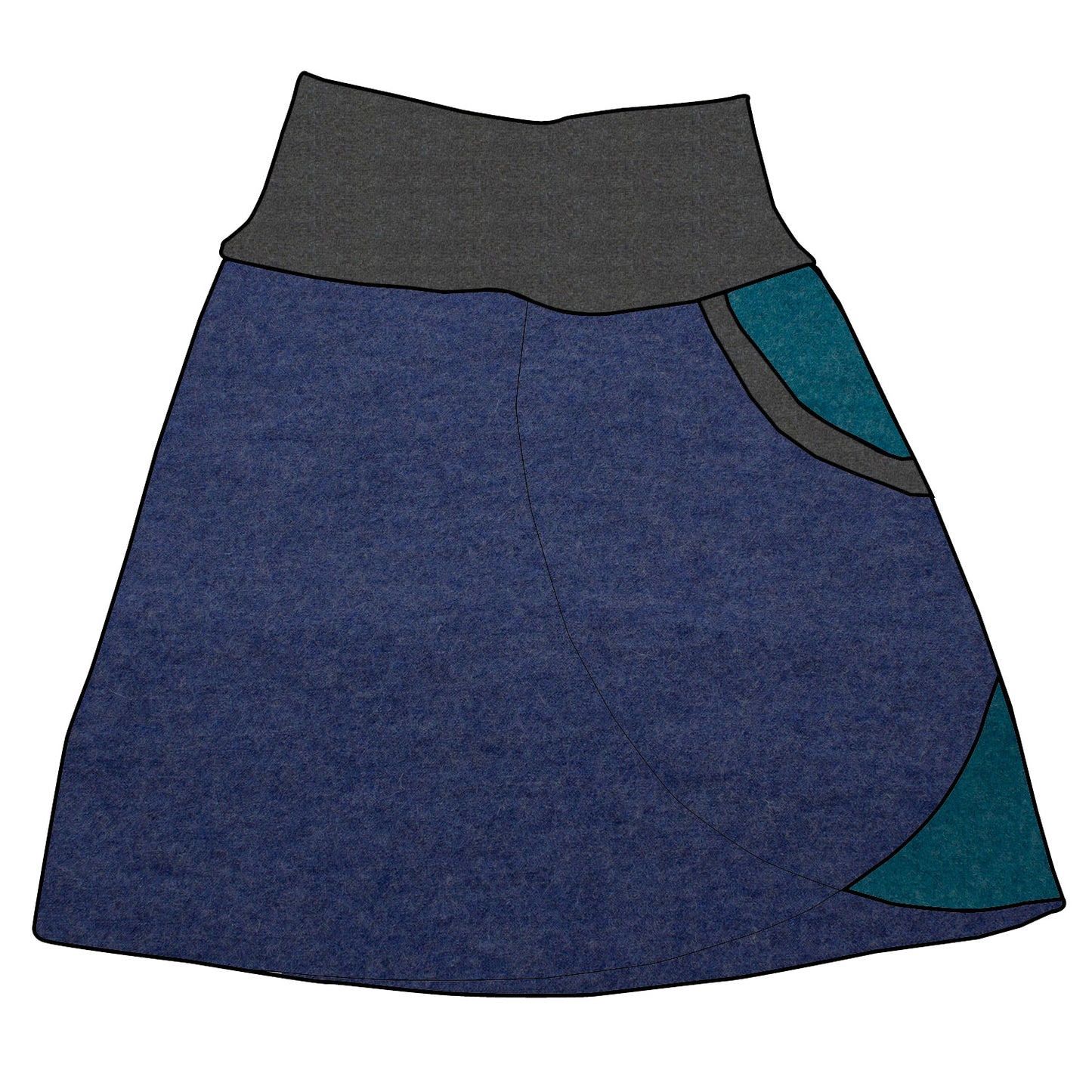 Damen Walkrock / falscher Wickelrock Walk Blau meliert / Petrol meliert