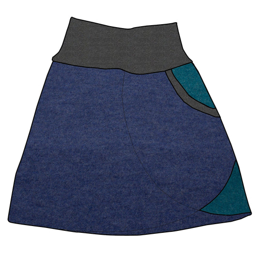 Damen Walkrock / falscher Wickelrock Walk Blau meliert / Petrol meliert