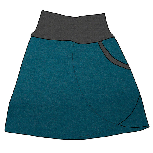 Damen Walkrock / falscher Wickelrock Walk Petrol meliert / Petrol meliert