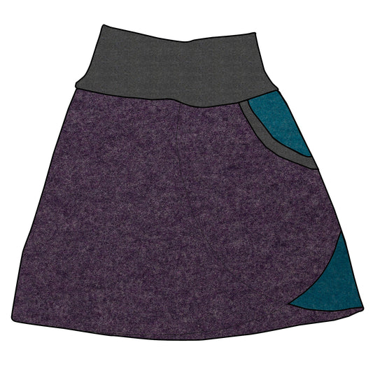 Damen Walkrock / falscher Wickelrock Walk Lila meliert / Petrol meliert
