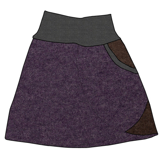 Damen Walkrock / falscher Wickelrock Walk Lila meliert / Schlamm meliert