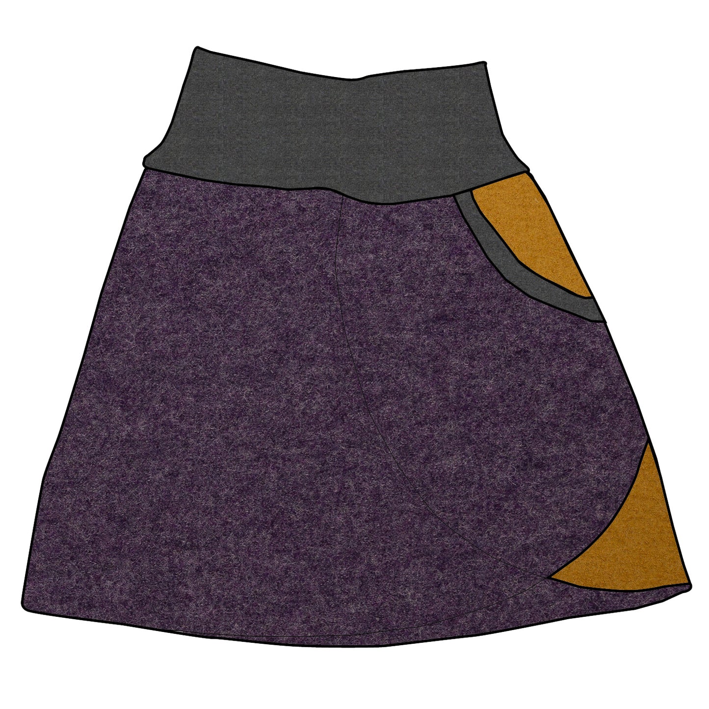 Damen Walkrock / falscher Wickelrock Walk Lila meliert / Senf