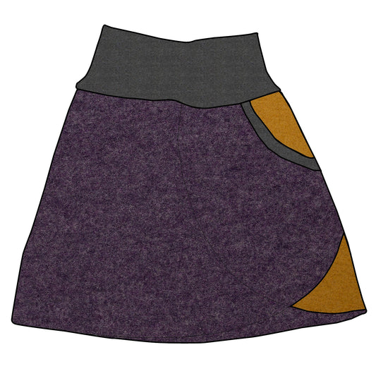 Damen Walkrock / falscher Wickelrock Walk Lila meliert / Senf