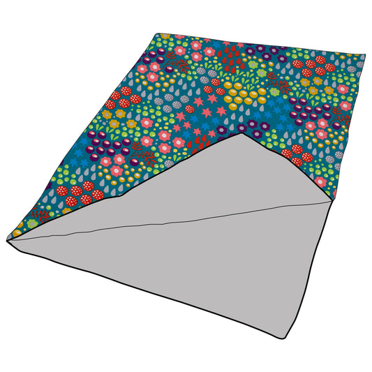 Kuscheldecke / Schmusedecke Retro Blumenwiese türkis