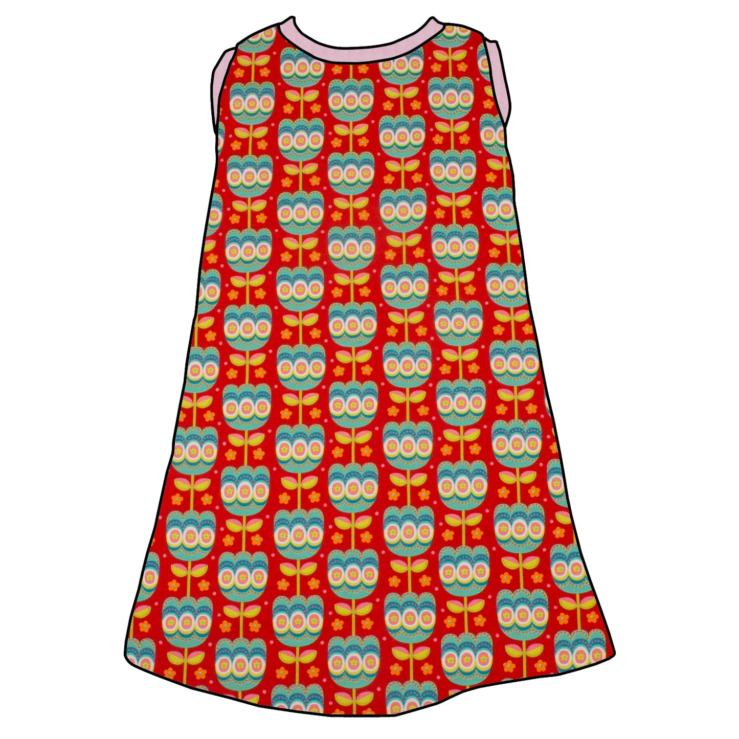 Kinder Trägerkleid Retro Tulpen rot