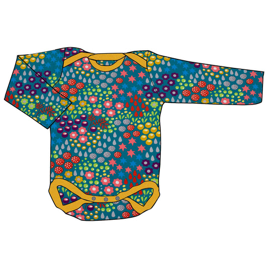Babybody Lang- und Kurzarmbody Retro Blumenwiese türkis