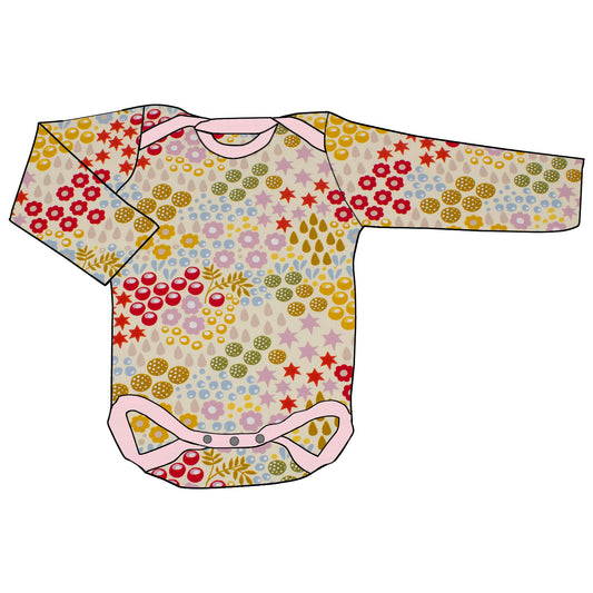 Babybody Lang- und Kurzarmbody Retro Blumenwiese creme