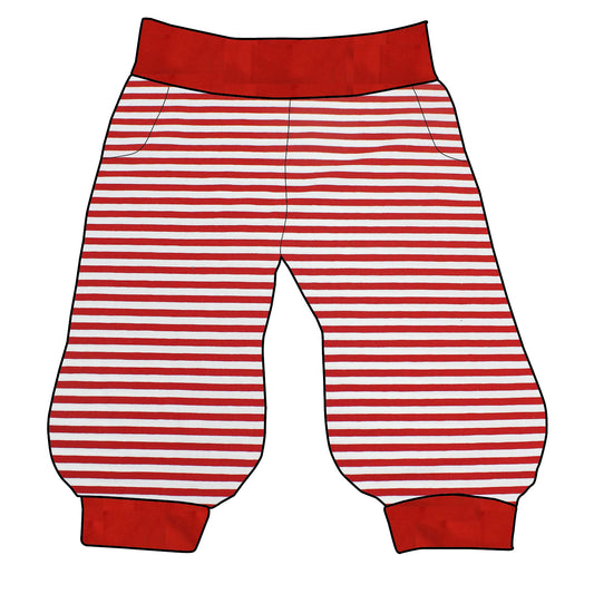 Damen 3/4 Caprihose Sporthose Rote Ringel