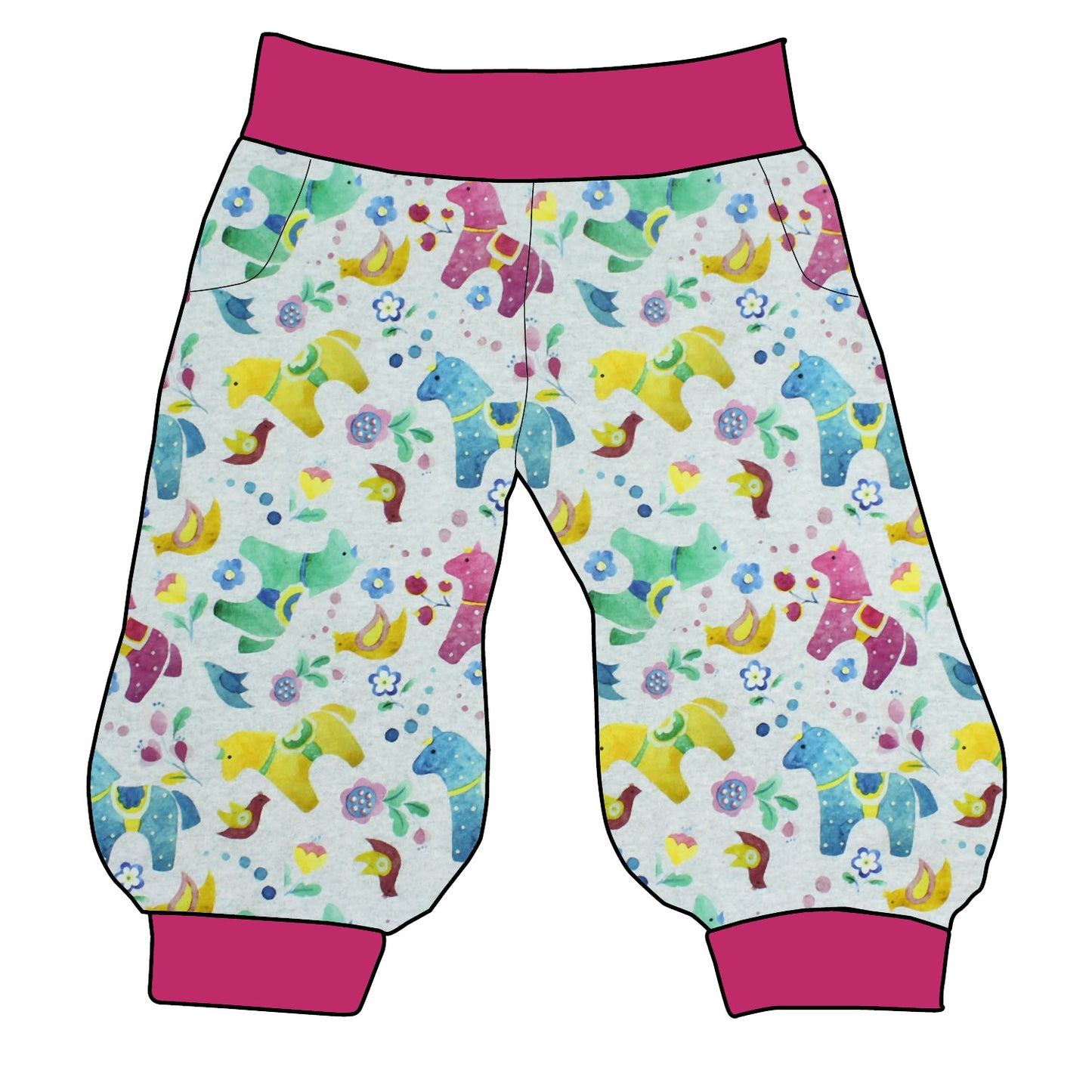 Damen 3/4 Caprihose Sporthose Bunte Pferde