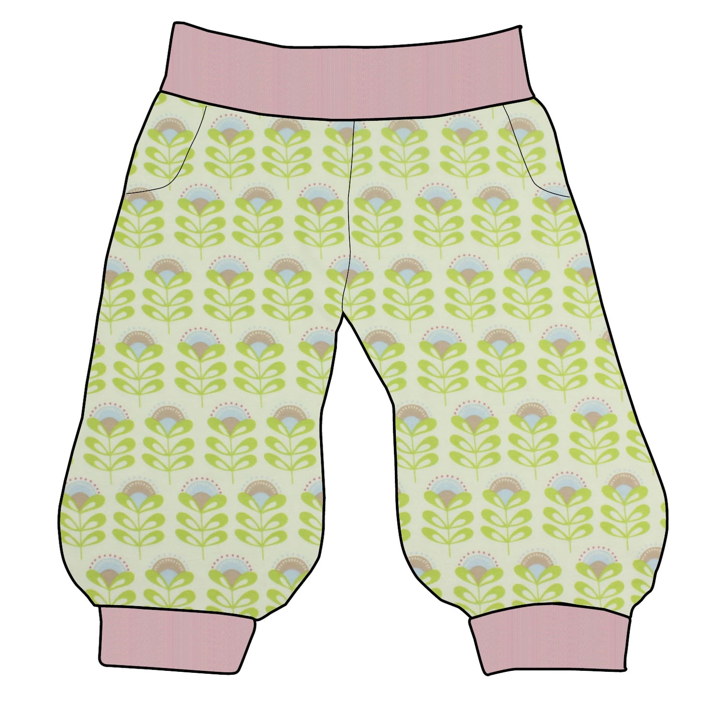Damen 3/4 Caprihose Sporthose Kleine Blumen