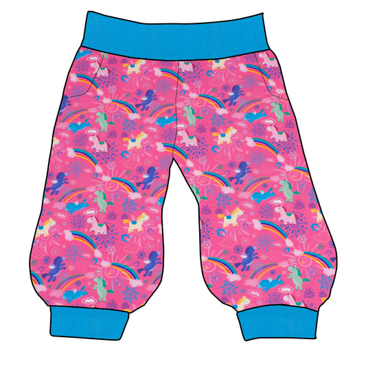 Damen 3/4 Caprihose Sporthose Regenbogen Einhörner