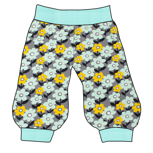 Damen 3/4 Caprihose Sporthose Retro Blumenwiese