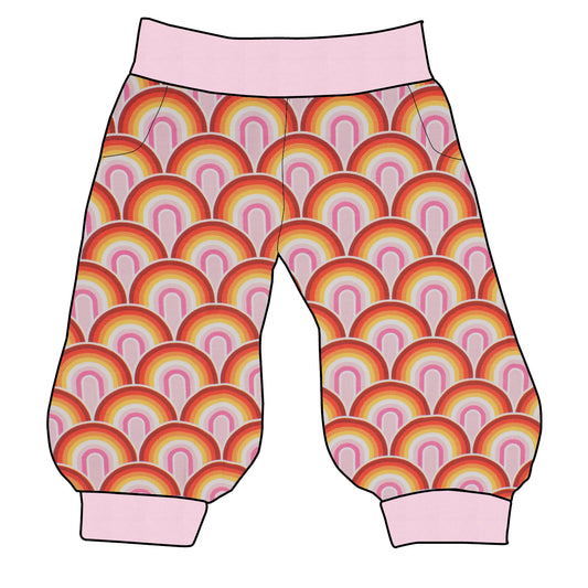 Damen 3/4 Caprihose Sporthose Regenbogen rosa