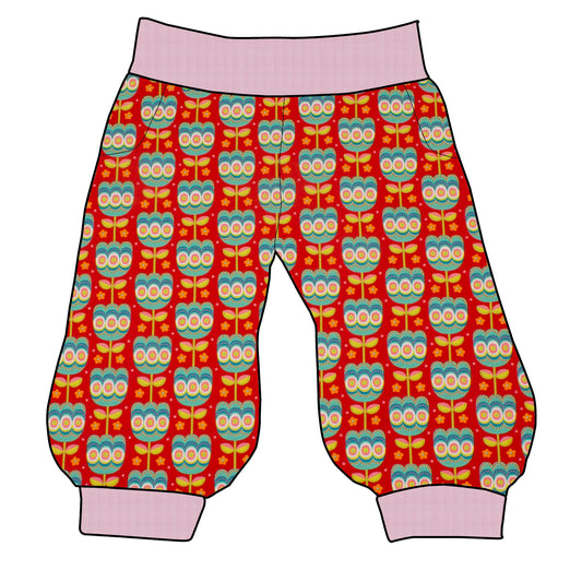 Damen 3/4 Caprihose Sporthose Retro Tulpen rot