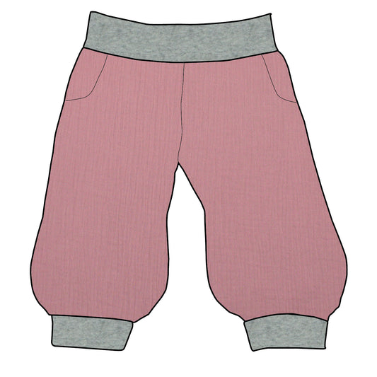 Damen 3/4 Caprihose Sporthose Musselin Altrosa